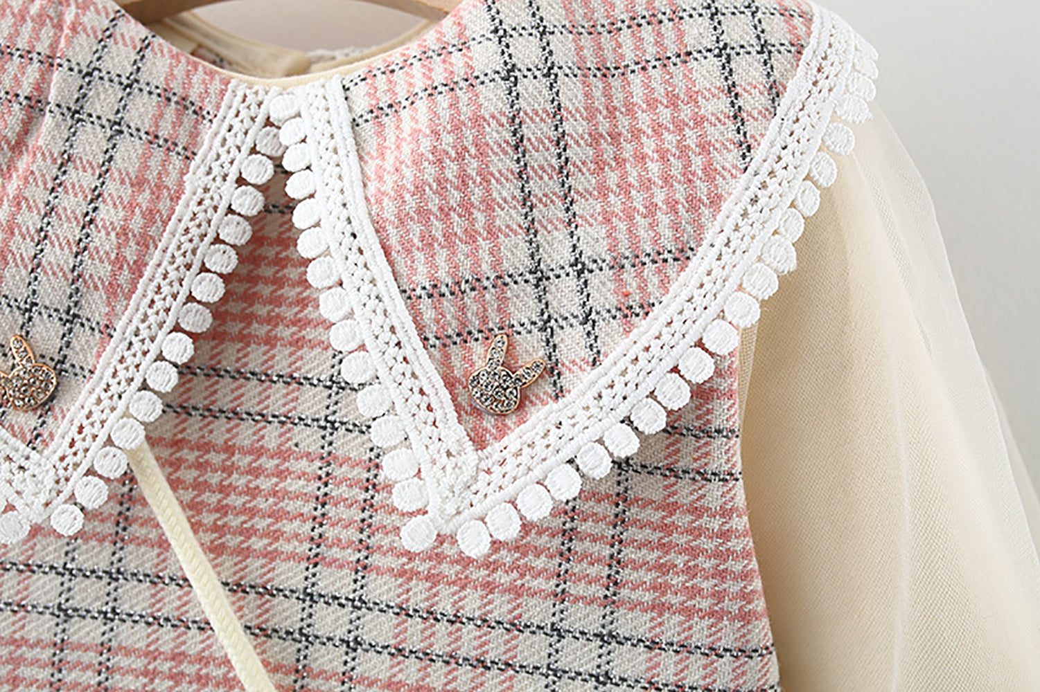 Girls Printed Checked Peter Pan Collar A-Line Mini Dress