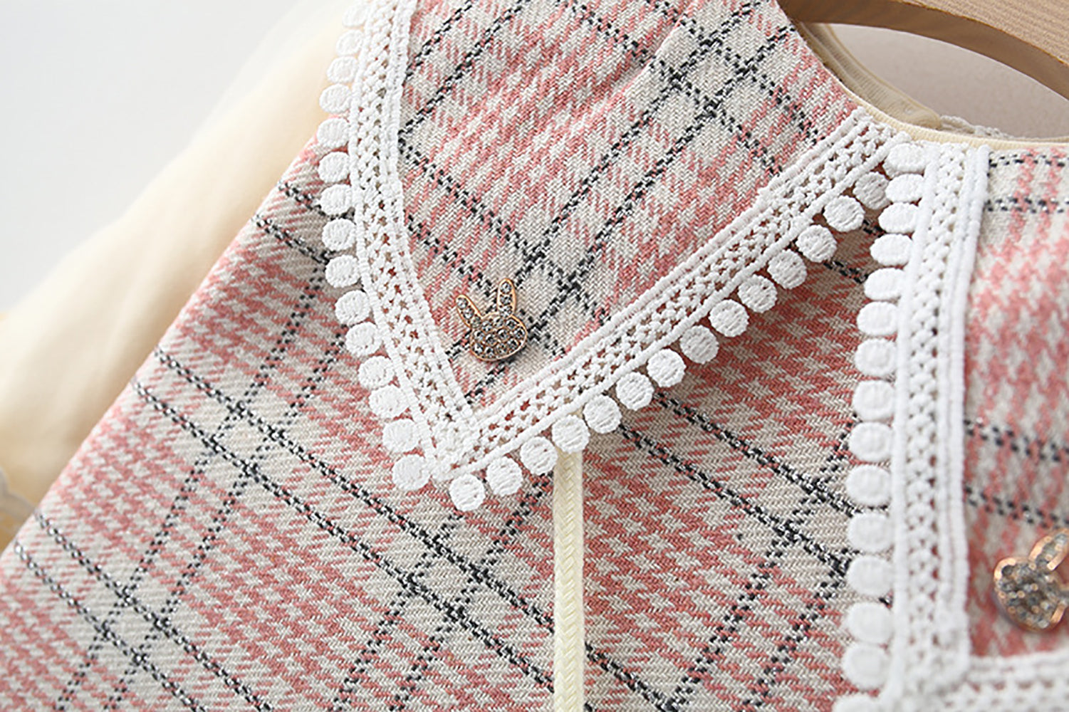 Girls Printed Checked Peter Pan Collar A-Line Mini Dress