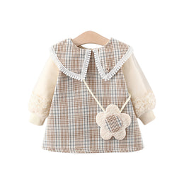 Girl Checked Peter Pan Collar A-Line Mini Dress