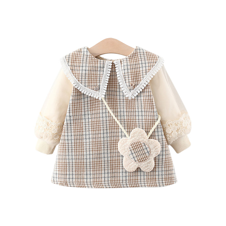 Girl Checked Peter Pan Collar A-Line Mini Dress