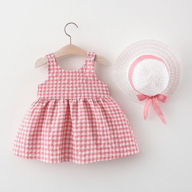 Girl Checked Shoulder Straps A-Line Mini Dress