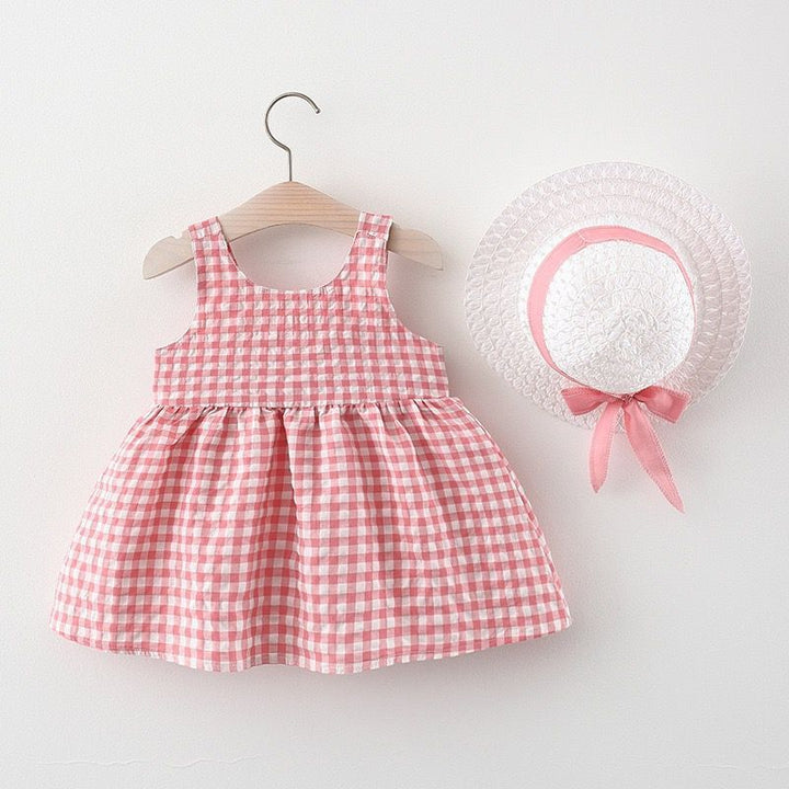 Girl Checked Shoulder Straps A-Line Mini Dress