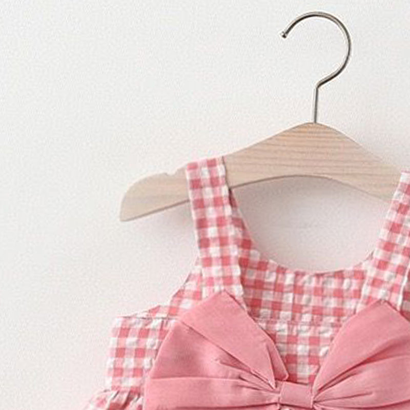 Girl Checked Shoulder Straps A-Line Mini Dress