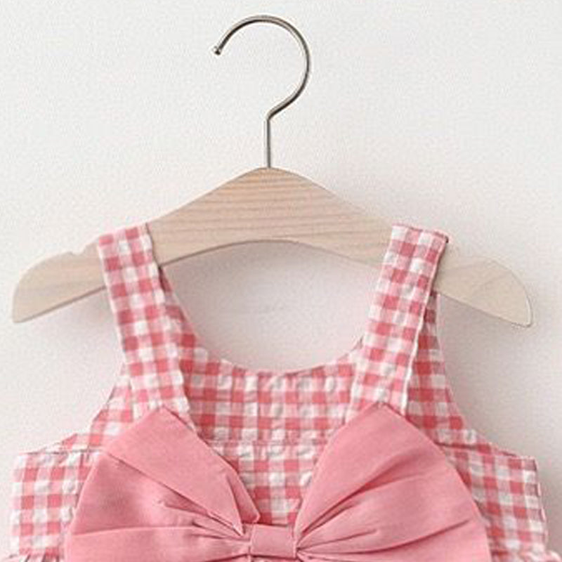 Girl Checked Shoulder Straps A-Line Mini Dress
