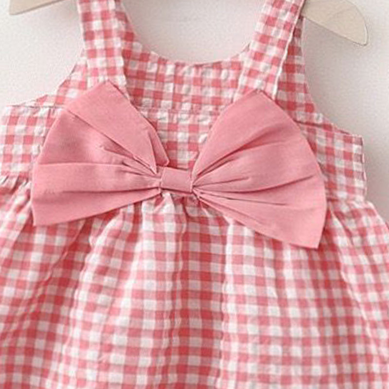 Girl Checked Shoulder Straps A-Line Mini Dress