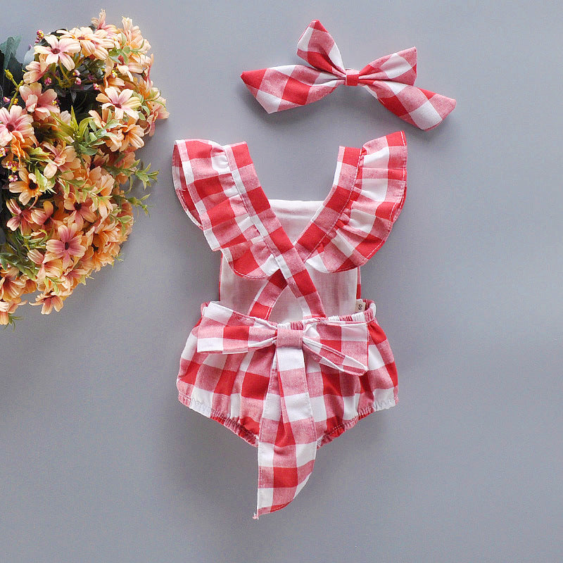 Girls Checked Cotton Bodysuit