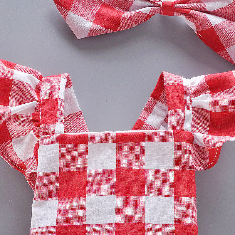 Girls Checked Cotton Bodysuit