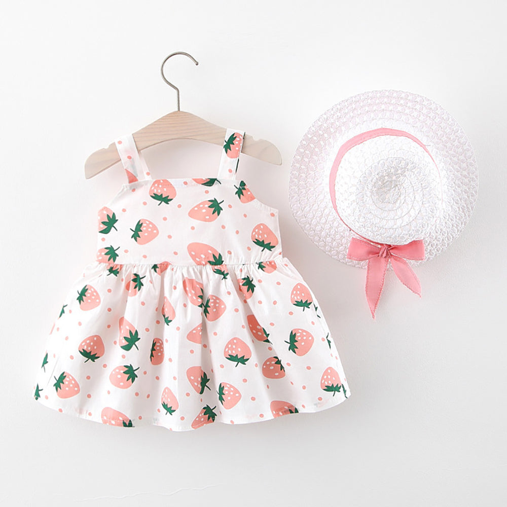 Girls Printed A-Line Mini Dress With Hat
