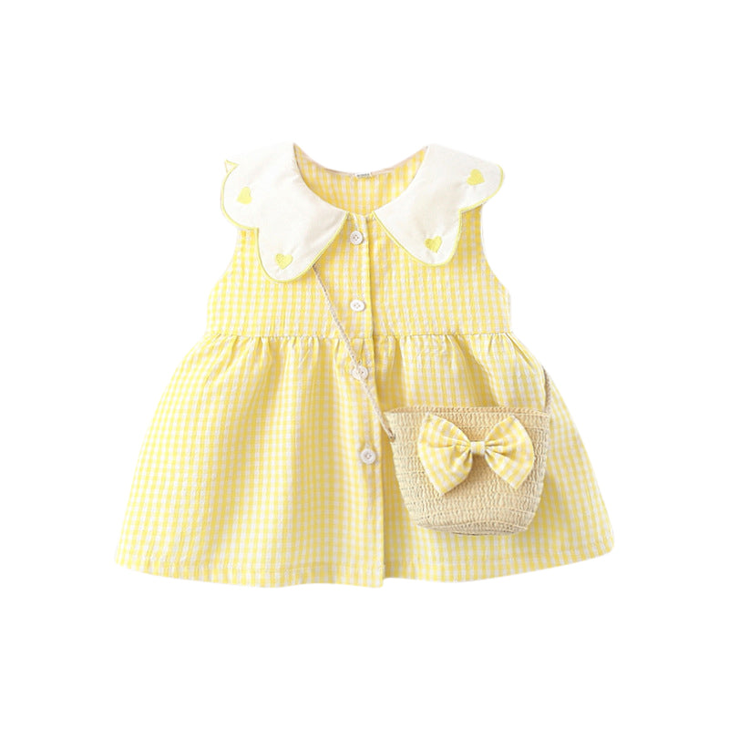 Girl Checked Peter Pan Collar Fit and Flare Mini Dress
