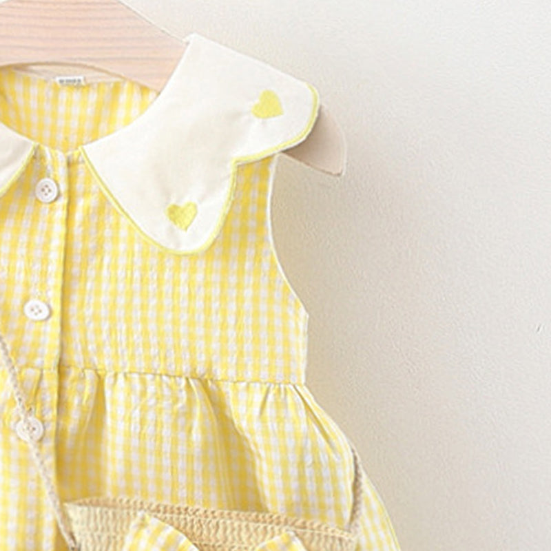 Girl Checked Peter Pan Collar Fit and Flare Mini Dress