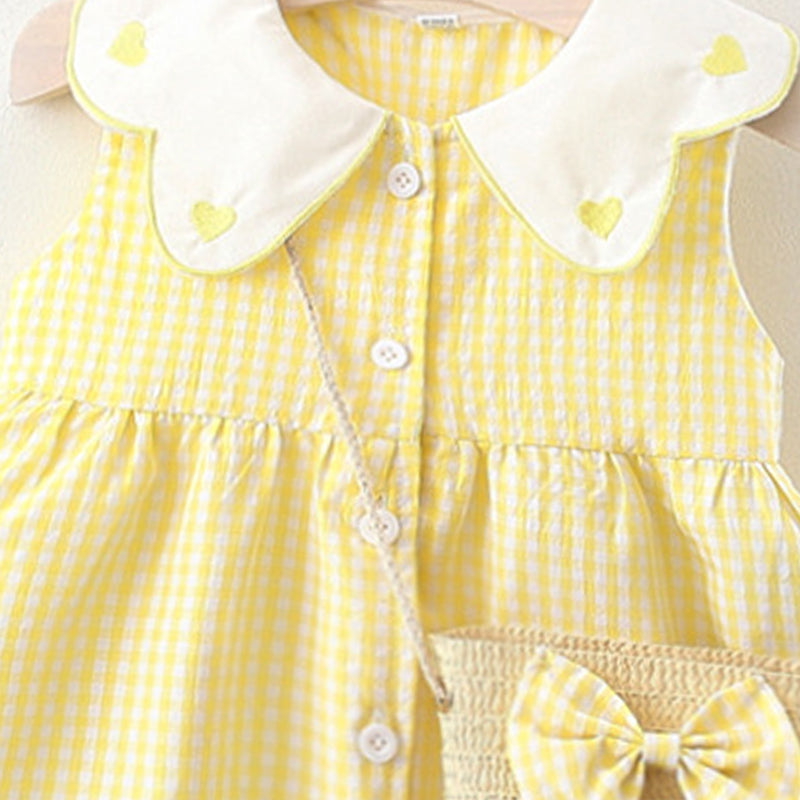 Girl Checked Peter Pan Collar Fit and Flare Mini Dress
