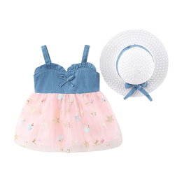 Girls Embroidered Fit-Flare Mini Dress with Hat