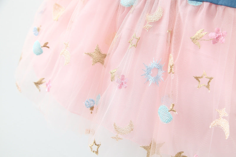 Girls Embroidered Fit-Flare Mini Dress with Hat
