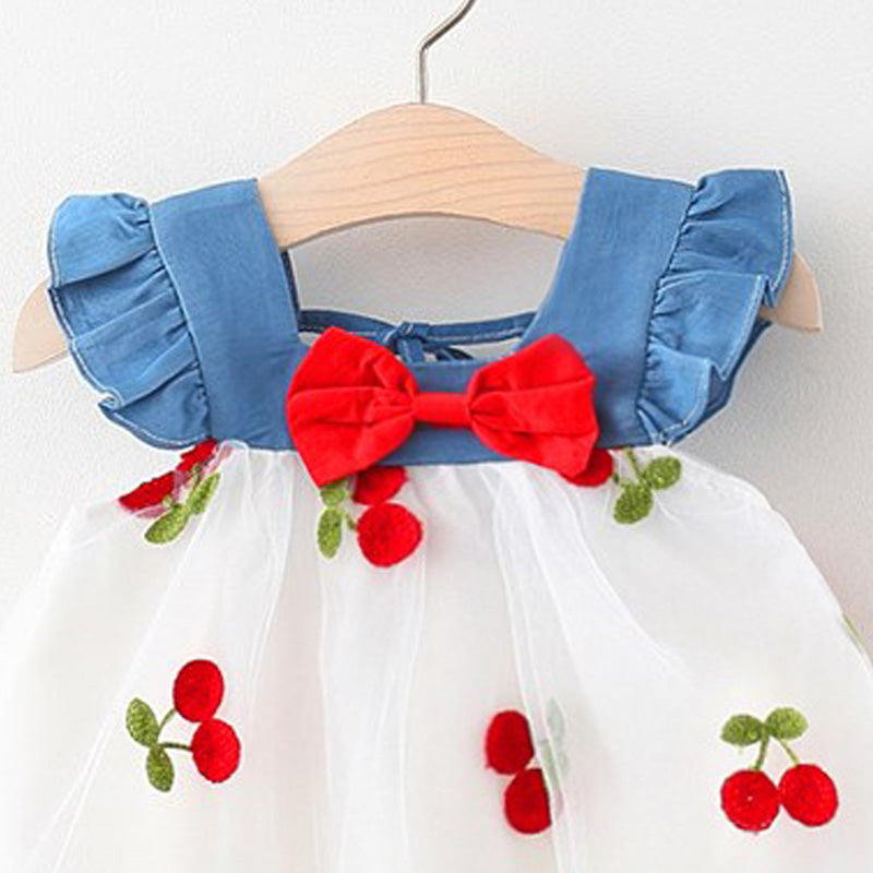 Girls Floral Printed Choker Neck Gathered or Pleated A-Line Dress
