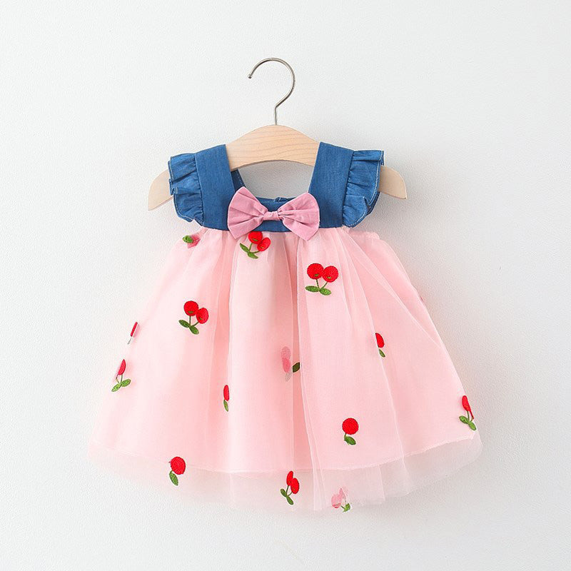 Girls Floral Printed Choker Neck Gathered or Pleated A-Line Dress