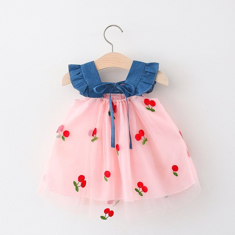 Girls Floral Printed Choker Neck Gathered or Pleated A-Line Dress
