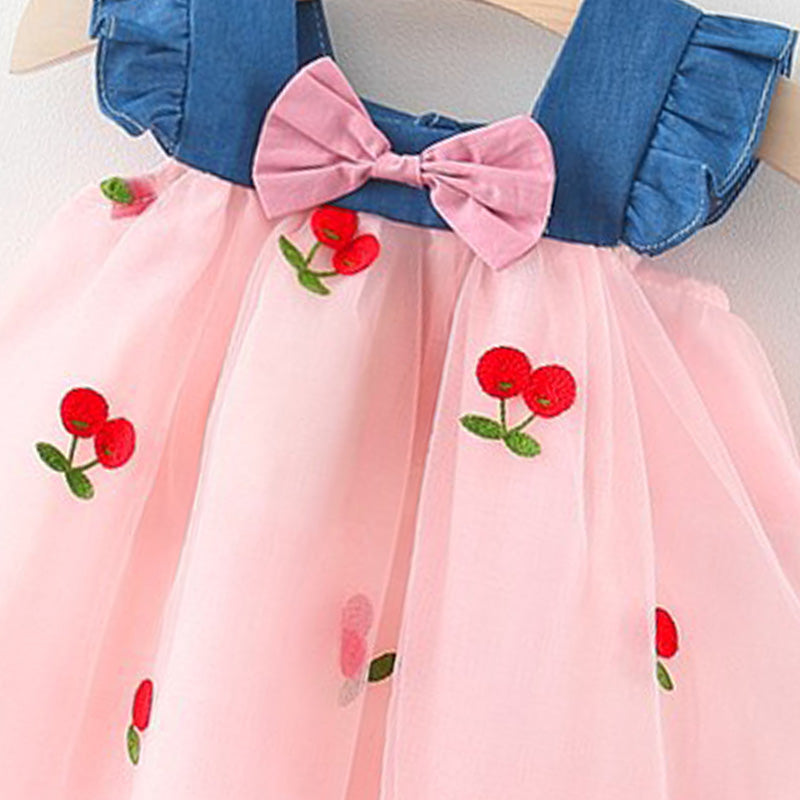 Girls Floral Printed Choker Neck Gathered or Pleated A-Line Dress