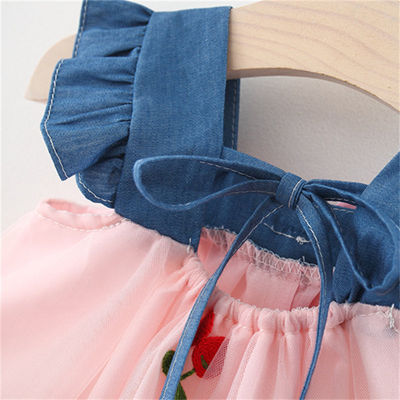 Girls Floral Printed Choker Neck Gathered or Pleated A-Line Dress