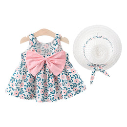 Girls Floral Printed A-Line Mini Dress With Hat