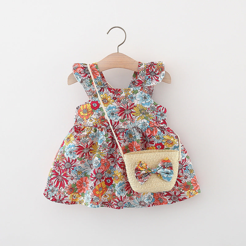 Girls Floral Printed Gathered or Pleated Cotton A-Line Dress