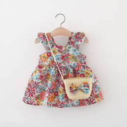 Girls Floral Printed Gathered or Pleated Cotton A-Line Dress