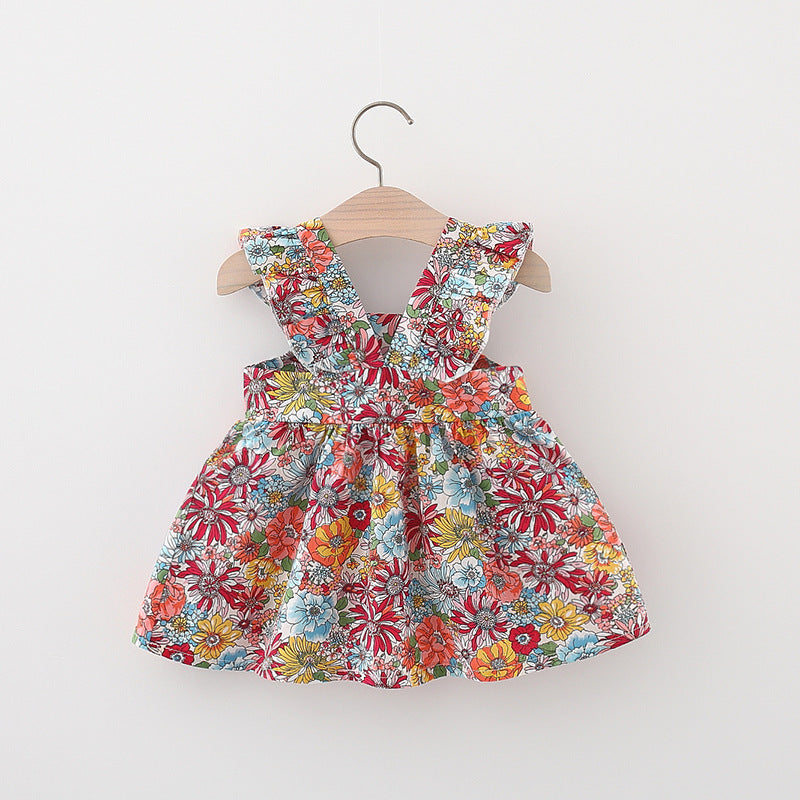 Girls Floral Printed Gathered or Pleated Cotton A-Line Dress