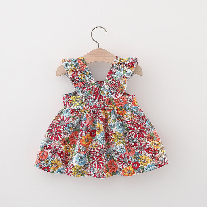 Girls Floral Printed Gathered or Pleated Cotton A-Line Dress