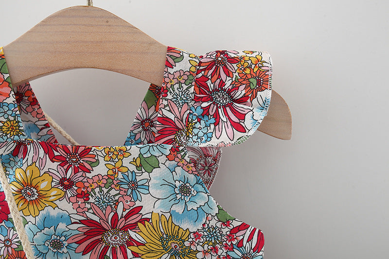 Girls Floral Printed Gathered or Pleated Cotton A-Line Dress