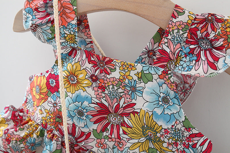 Girls Floral Printed Gathered or Pleated Cotton A-Line Dress