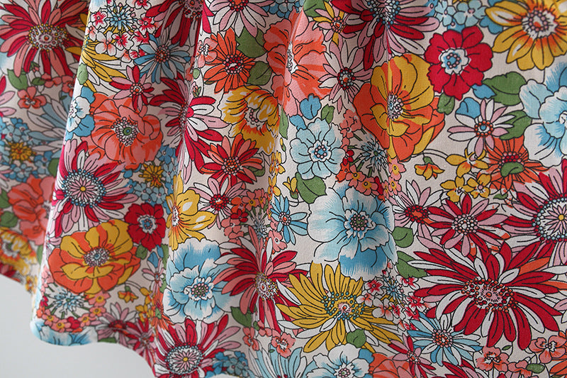 Girls Floral Printed Gathered or Pleated Cotton A-Line Dress