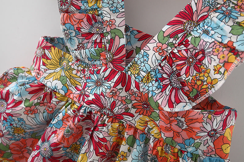 Girls Floral Printed Gathered or Pleated Cotton A-Line Dress