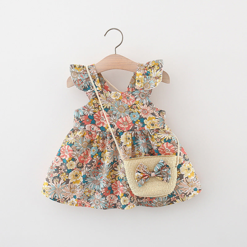 Girls Floral Printed Gathered or Pleated Cotton A-Line Dress