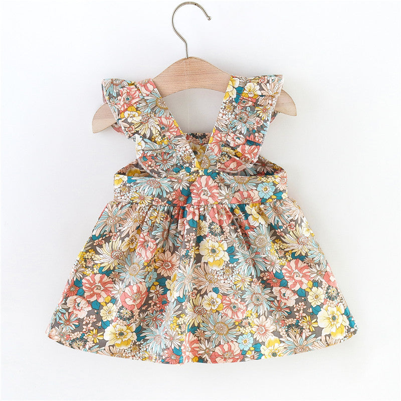 Girls Floral Printed Gathered or Pleated Cotton A-Line Dress