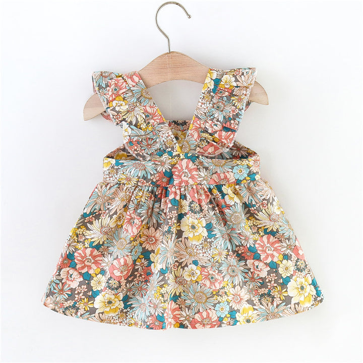 Girls Floral Printed Gathered or Pleated Cotton A-Line Dress