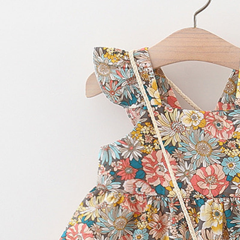 Girls Floral Printed Gathered or Pleated Cotton A-Line Dress