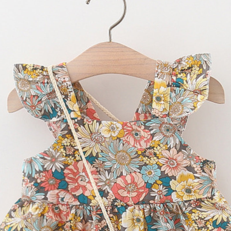 Girls Floral Printed Gathered or Pleated Cotton A-Line Dress