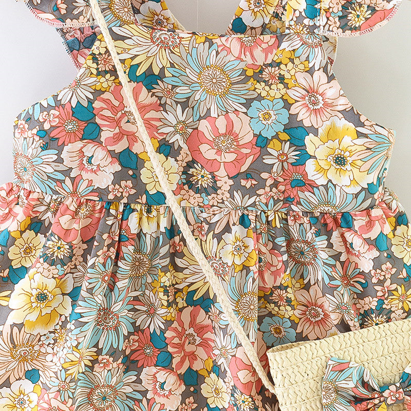 Girls Floral Printed Gathered or Pleated Cotton A-Line Dress