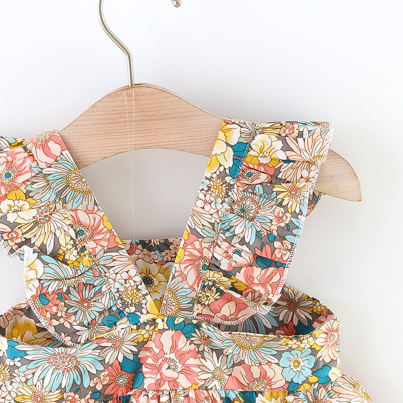 Girls Floral Printed Gathered or Pleated Cotton A-Line Dress
