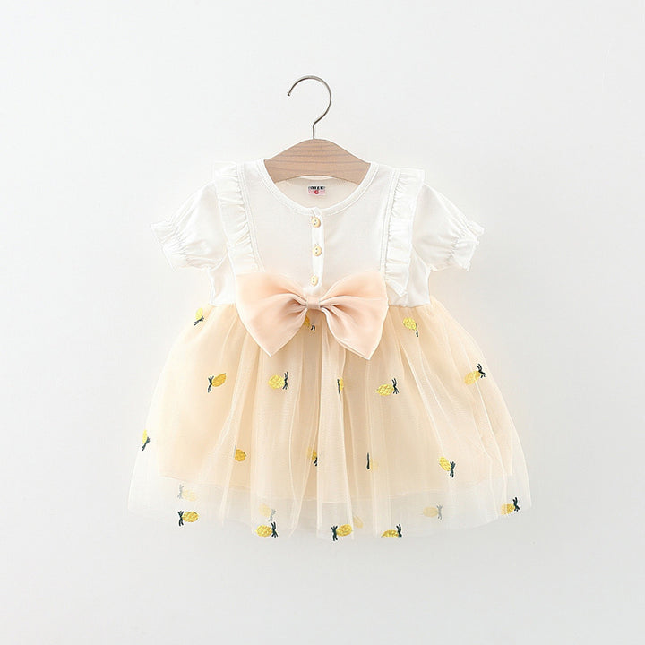 Girls Colourblocked Round Neck Gathered or Pleated A-Line Dress