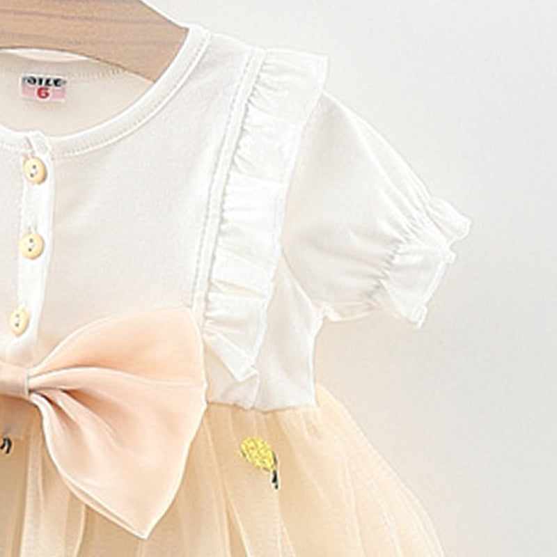 Girls Colourblocked Round Neck Gathered or Pleated A-Line Dress