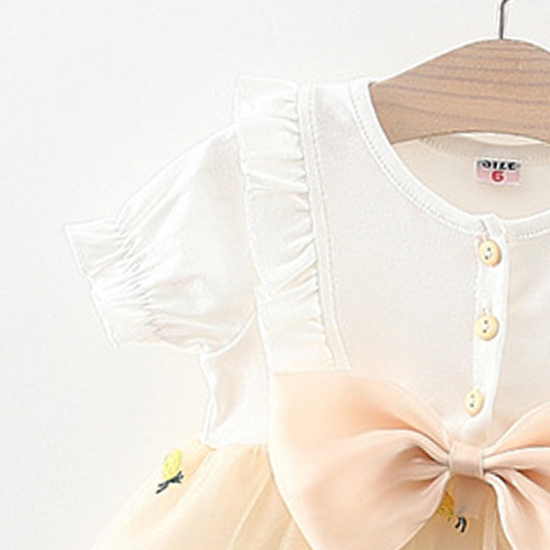Girls Colourblocked Round Neck Gathered or Pleated A-Line Dress