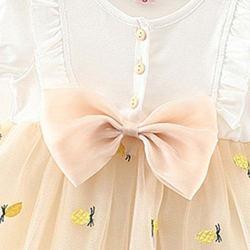 Girls Colourblocked Round Neck Gathered or Pleated A-Line Dress