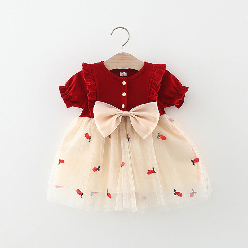 Girls Colourblocked Round Neck Gathered or Pleated A-Line Dress