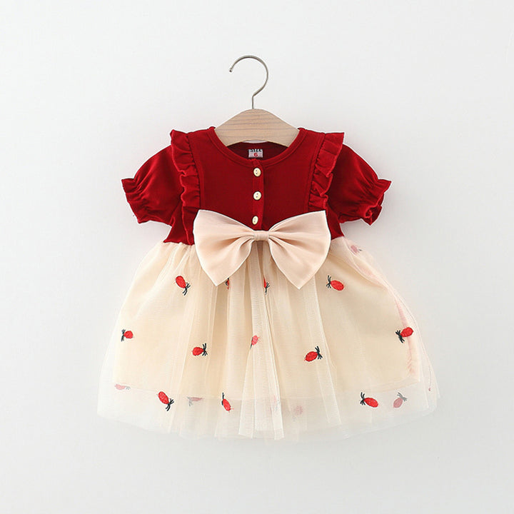 Girls Colourblocked Round Neck Gathered or Pleated A-Line Dress