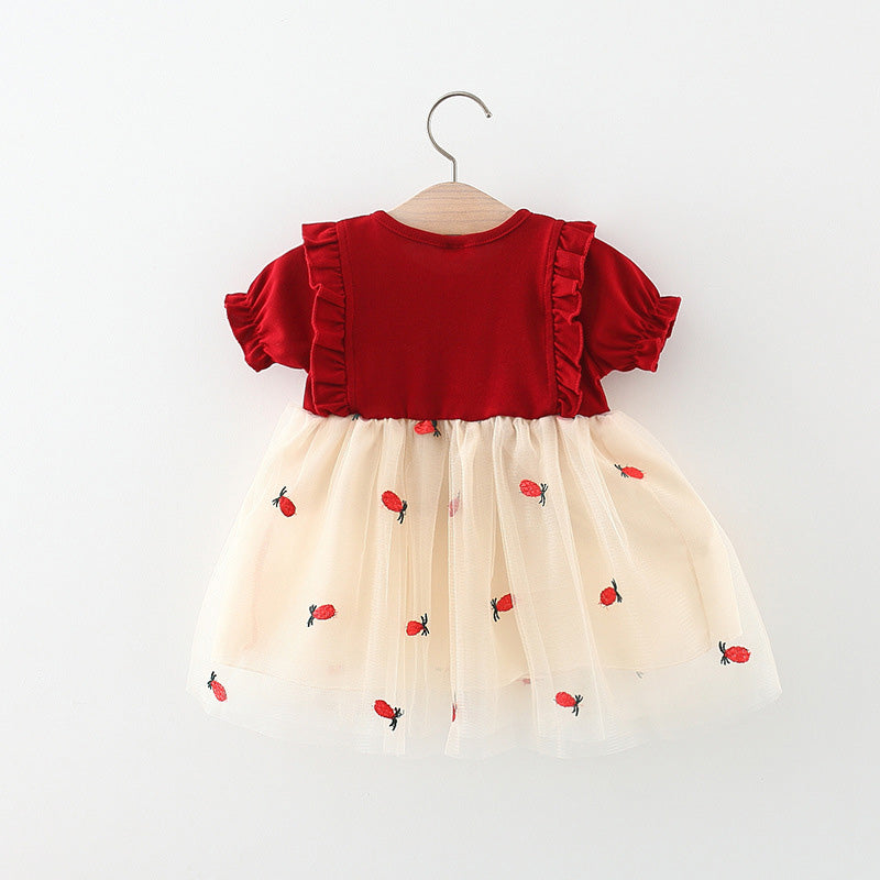 Girls Colourblocked Round Neck Gathered or Pleated A-Line Dress