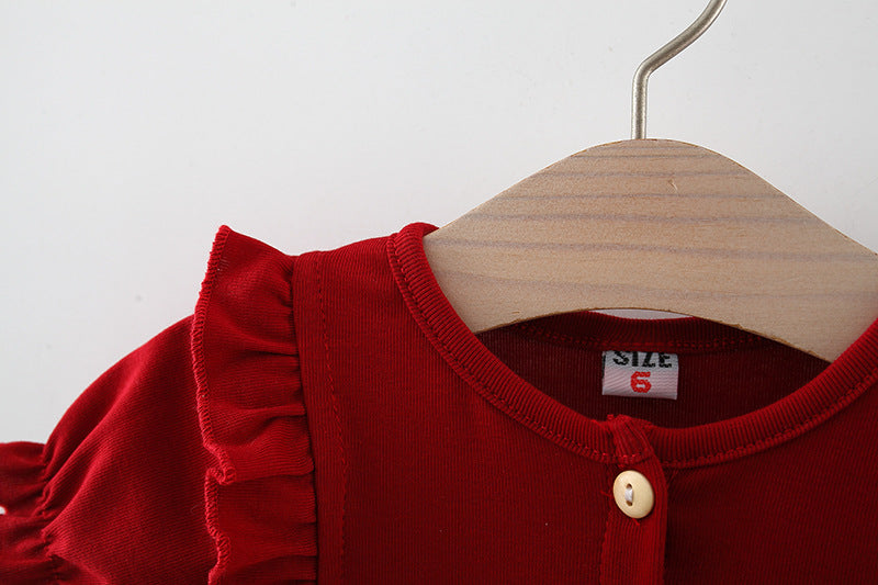 Girls Colourblocked Round Neck Gathered or Pleated A-Line Dress