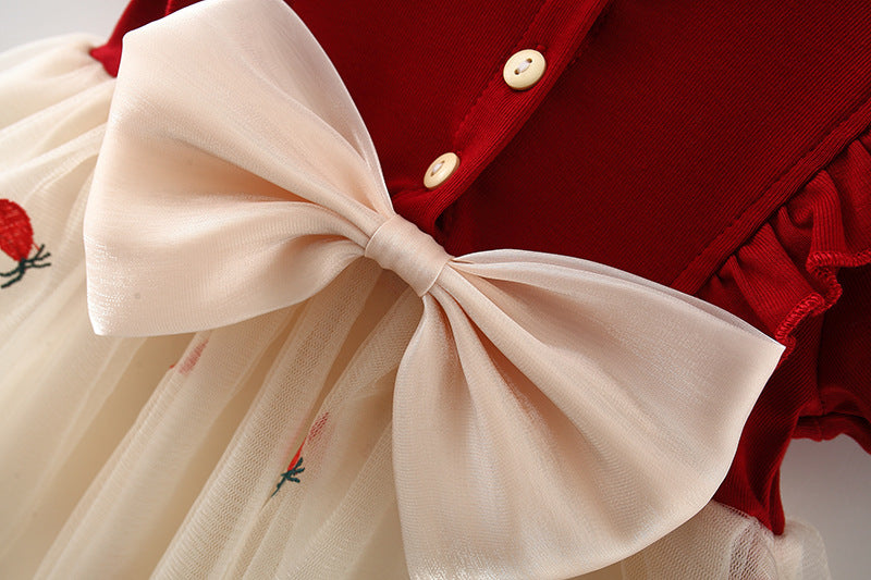 Girls Colourblocked Round Neck Gathered or Pleated A-Line Dress