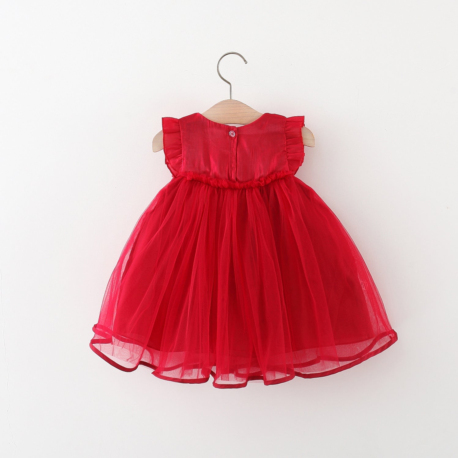 Girls Solid Round Neck Gathered or Pleated A-Line Dress