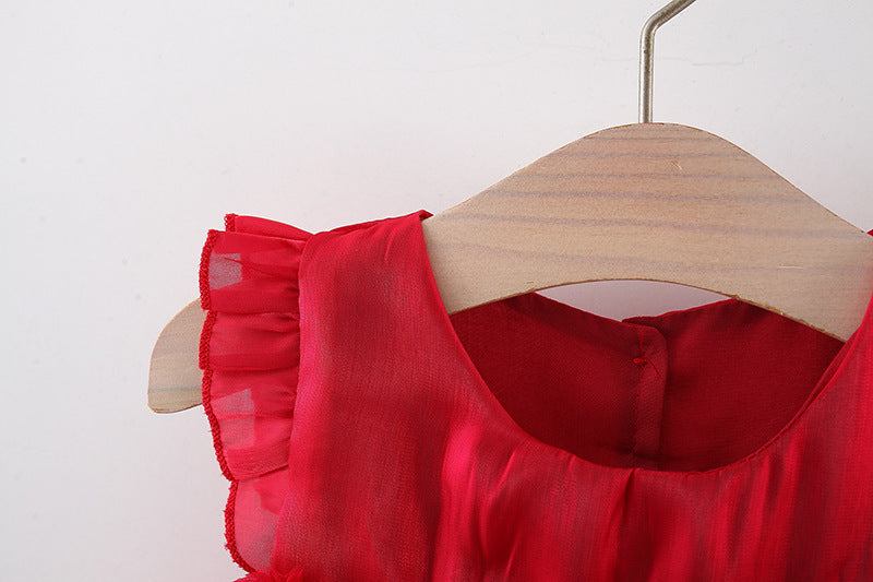 Girls Solid Round Neck Gathered or Pleated A-Line Dress
