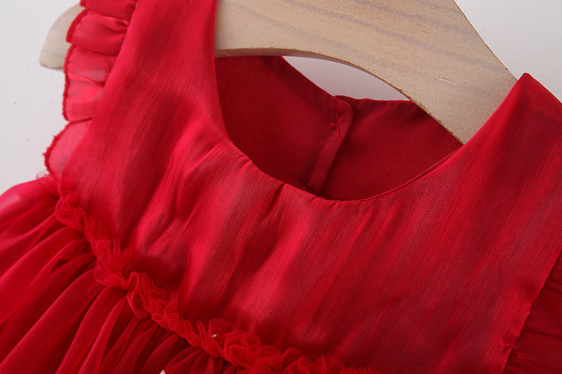 Girls Solid Round Neck Gathered or Pleated A-Line Dress